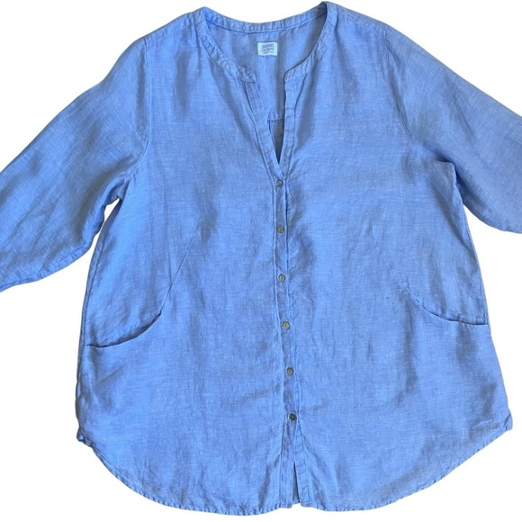 Sigrid Olsen Tops - Sigrid Olsen Sky Blue Linen Button Up Pocketed Tunic Shirt Lagenlook Resort XXL